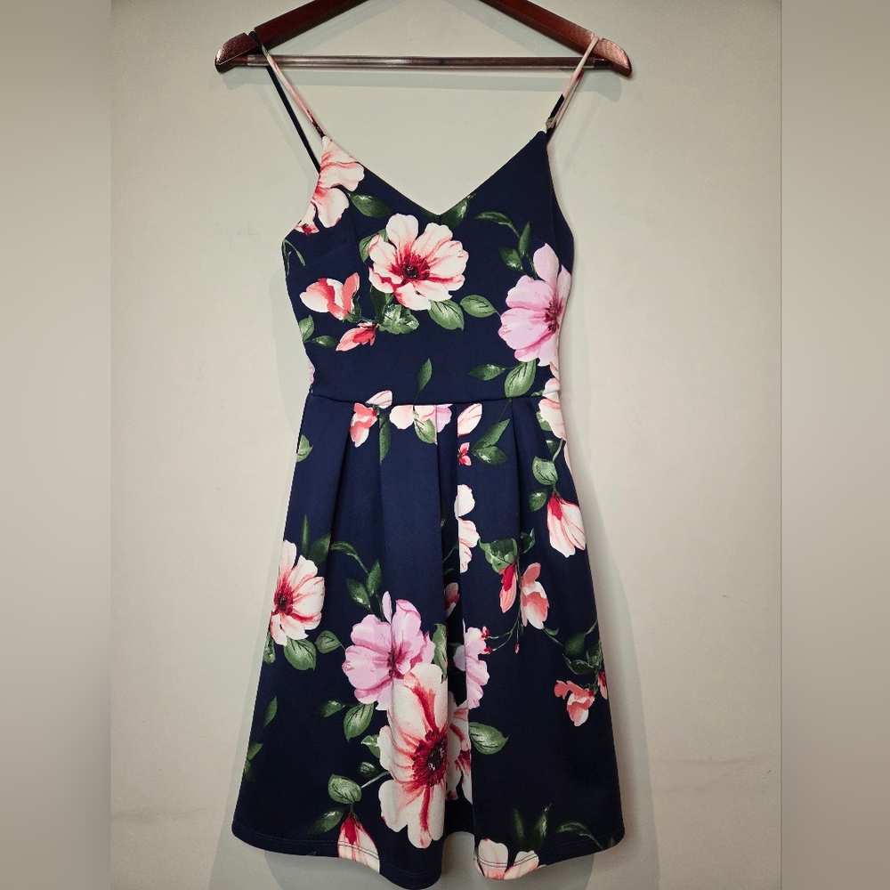 Monteau Navy and Pink Floral Dress